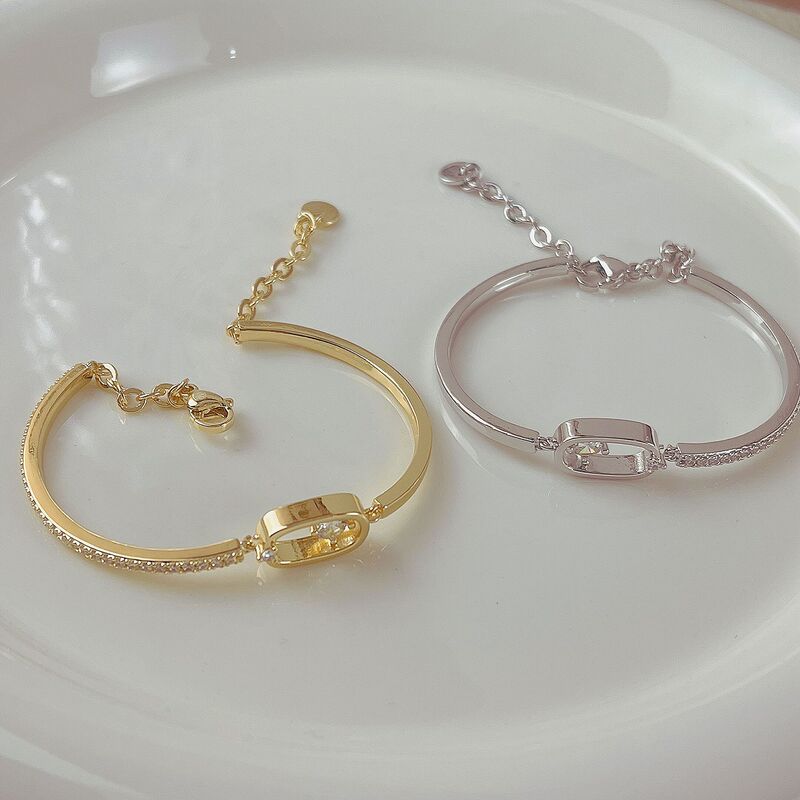French simple design sense U-shaped oval micro inlaid zircon bracelet elegant light luxury high-grade sense all-match Western style bracelet