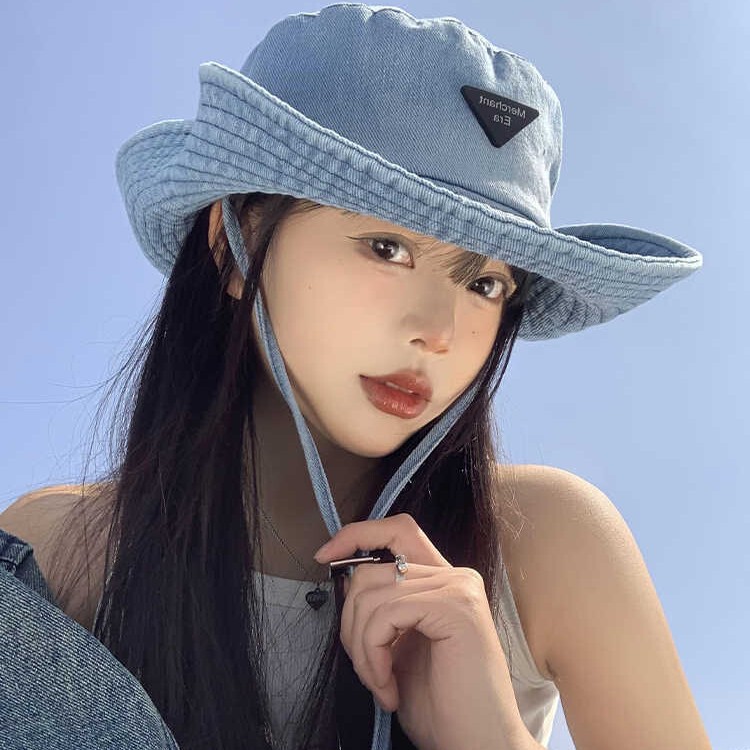秋季新款水洗牛仔户外登山帽女大头围渔夫帽遮阳防晒西部牛仔帽子|undefined