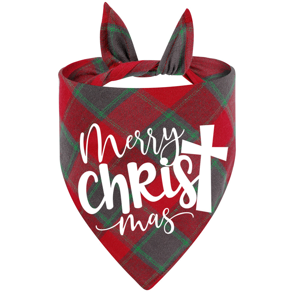 Fabricante en stock transfronterizo exclusivo algodón plaid mascota toalla triángulo perro saliva toalla Navidad mascota saliva toalla