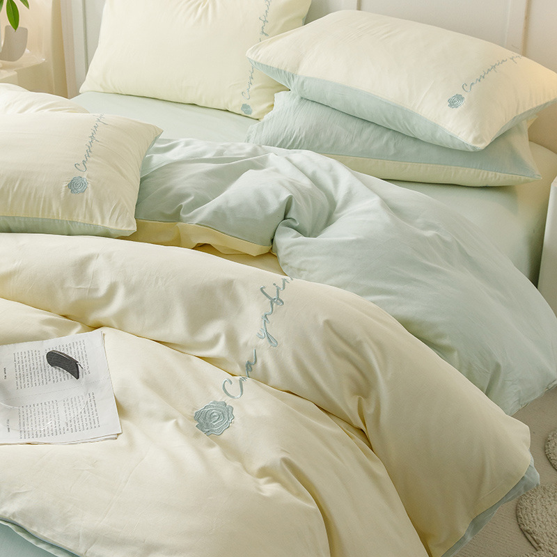 ins algodón puro cuatro piezas simple bordado sábanas de algodón cubierta de colcha de tres piezas para una sola persona 2025 nueva ropa de cama