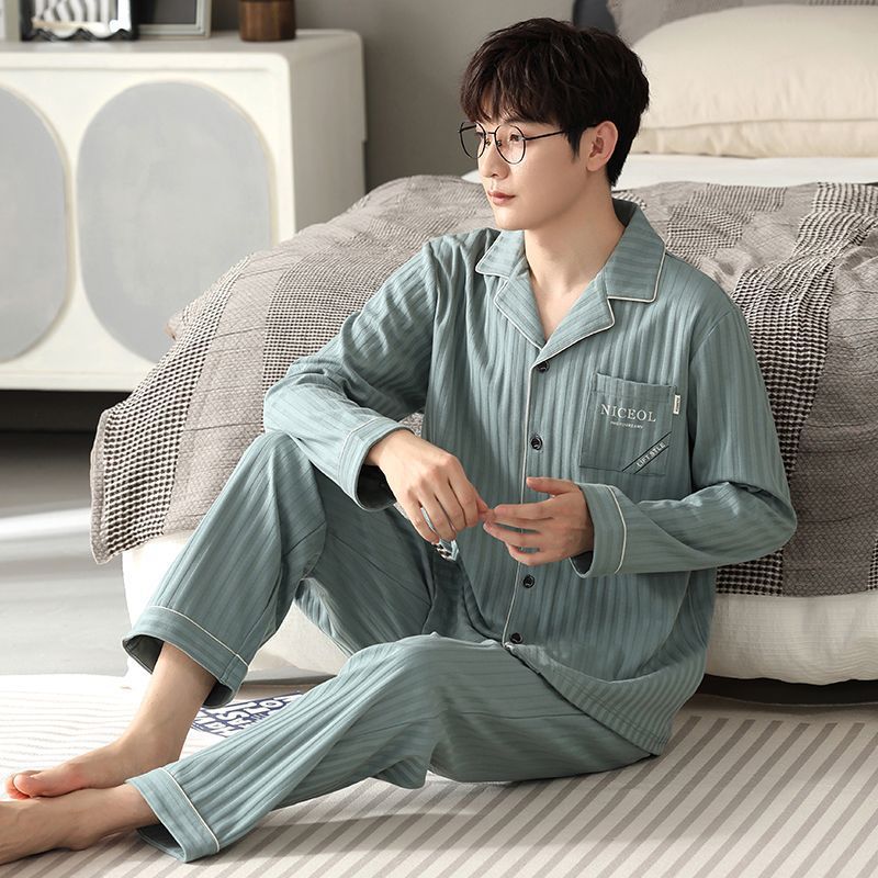 Primavera y otoño pijamas de algodón de manga larga se pueden usar fuera para hombres 2023 nuevo otoño red viento rojo para hombres ropa de hogar de tamaño grande