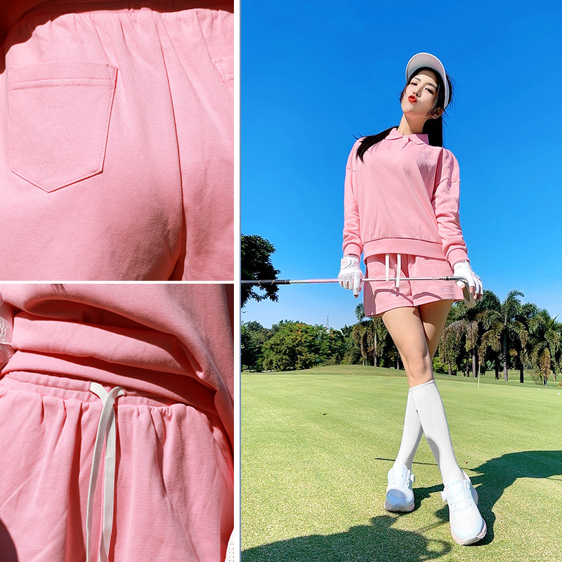 Bộ thể thao golf nữ áo polo dài tay phối quần short thêu hoa — KUZ199 [vải cotton không khí thoải mái/lỏng lẻo] quần short màu xanh nước ngoài, YF748 [Chất liệu vải cotton không khí thoải mái/co giãn] Áo màu xanh nước ngoài, KUZ199 [vải cotton không khí thoải mái/lỏng lẻo] quần short màu hồng nhạt, YF748 [Vải cotton không khí thoải mái/co giãn] màu hồng nhạt