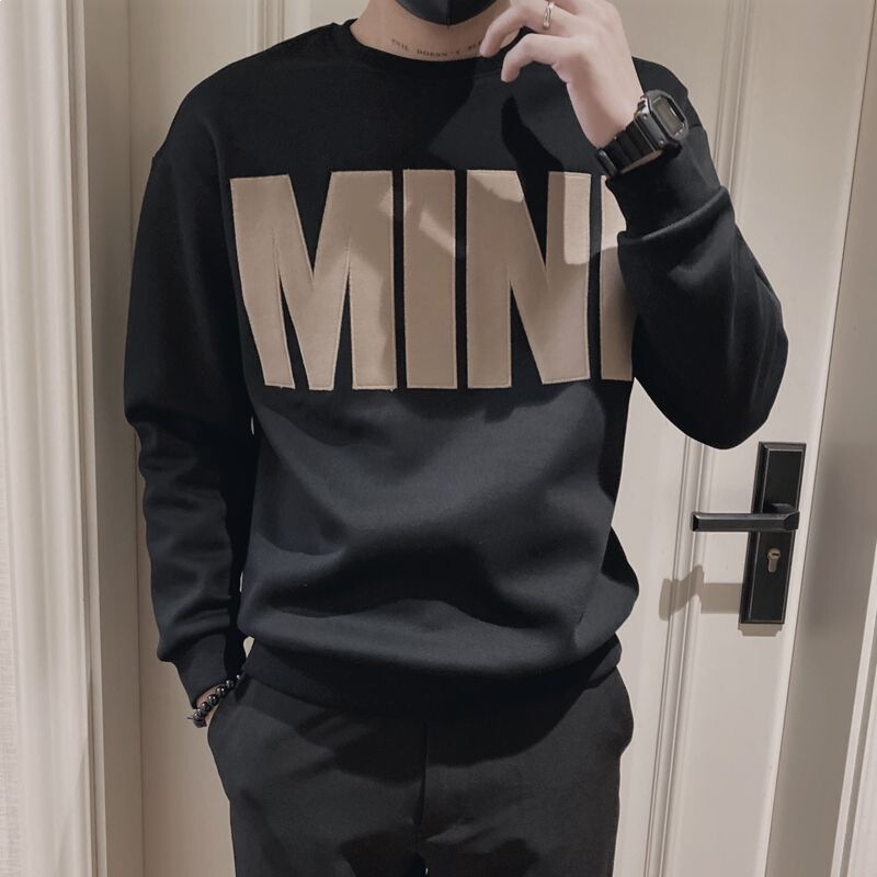 Trendy and Cool Autumn/Winter Oversized Men's Pullover Sweatshirt, Influencer-Style Top, Versatile Trendy Brand Long-Sleeve T-Shirt for Men