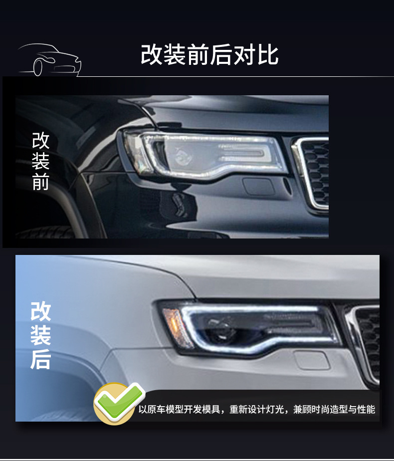 Suitable for Jeep Grand Cherokee 14-22 modified JEEP car led headlight assembly streamer steering headlight