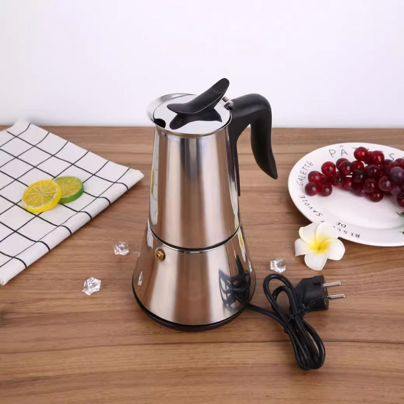 New Cross-border Household European Plug-in Electric Moka Pot Stainless Steel 304 Black Coffee Pot Italian Coffee Maker to Prevent Dry Burning New Cross-border Household European Plug-in Electric Moka Pot Stainless Steel 304 Black Coffee Pot Italian Coffee Maker to Prevent Dry Burning