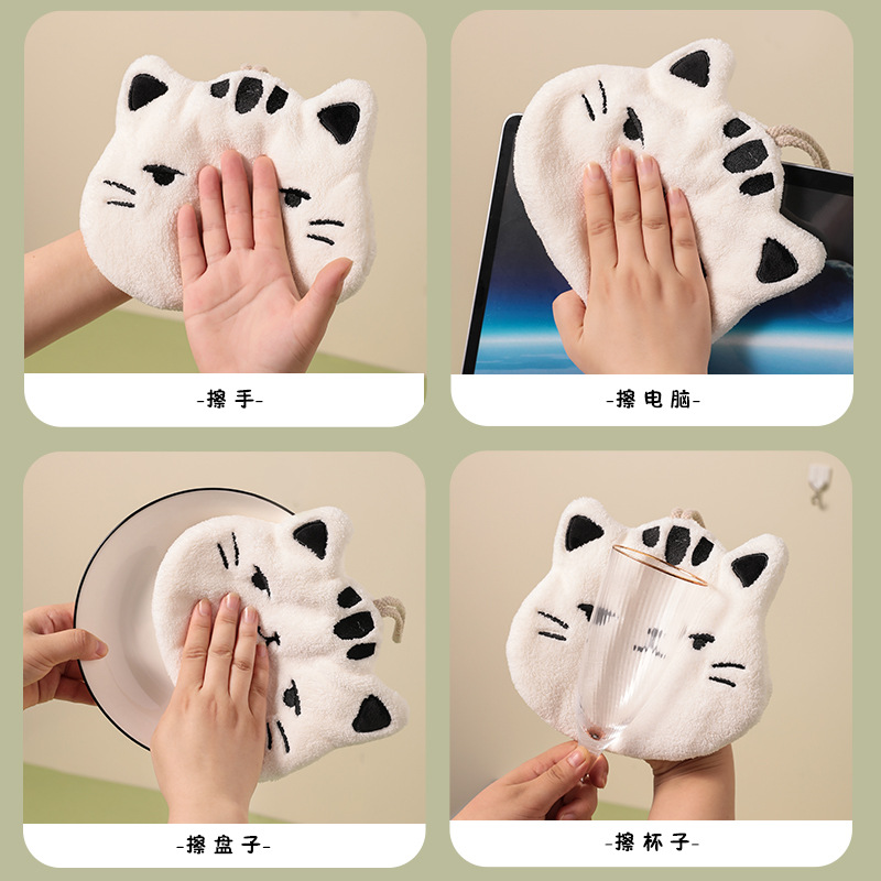 Cartoon hand towels can be hung without stinking in kitchen and bathroom cute cat absorbs water and thickens small coral velvet towel