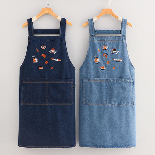 Foreign trade denim apron home kitchen retro fashionable literary men and women baking tea shop Korean style workwear