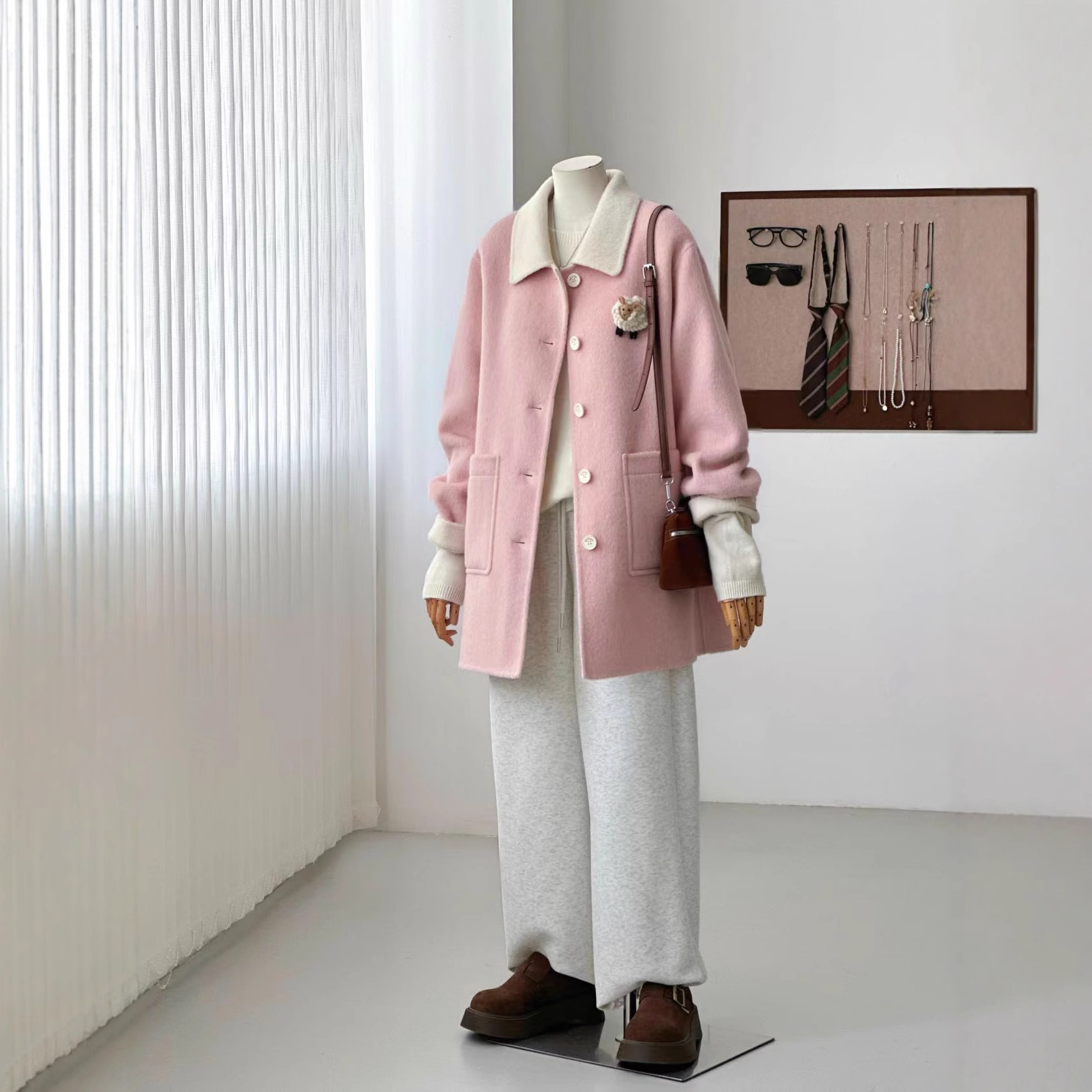 【粉色海洋】粉嫩温柔简约韩系风羊毛大衣HL122