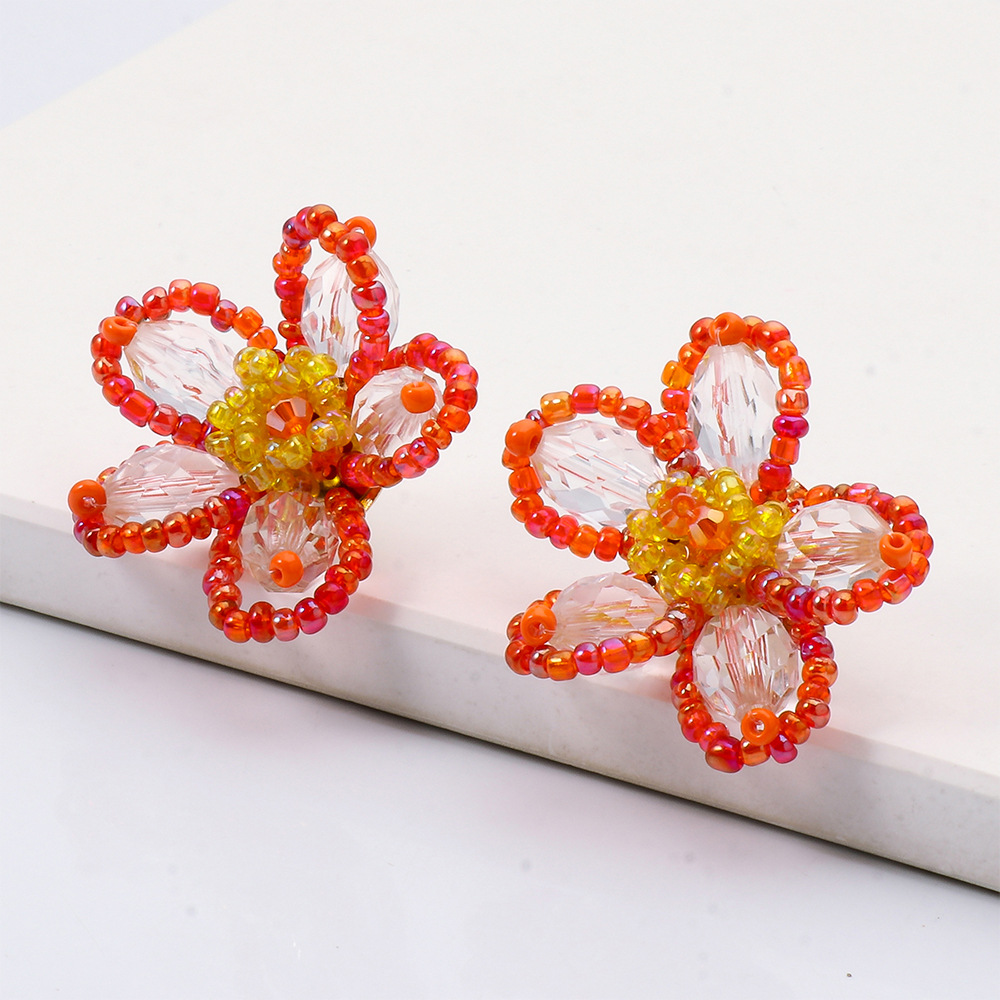 Korean style rice beads acrylic flower earrings