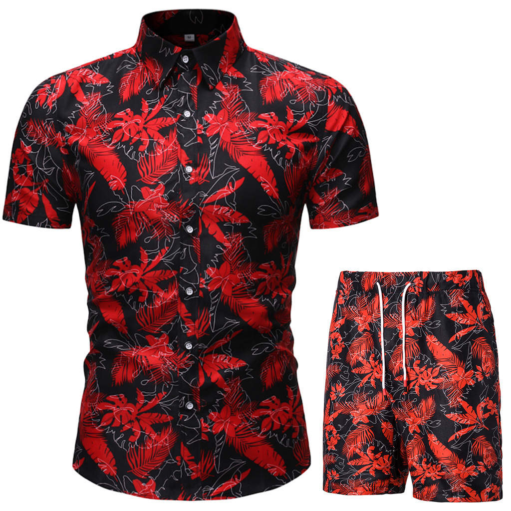 Nuovo cardigan da spiaggia floreale a maniche corte per uomo, estivo, vestibilità slim, due set di camicie casual_voghion.com
