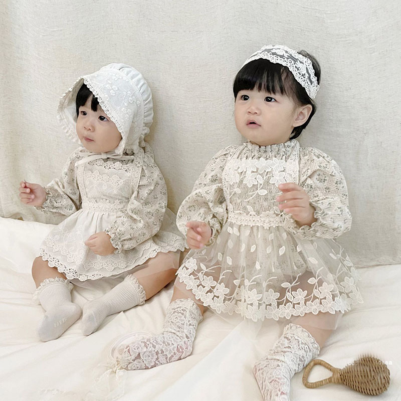 Estilo coreano ins ropa para niños primavera y otoño niñas de moda encaje exterior delantal vestido bebé princesa encaje falda