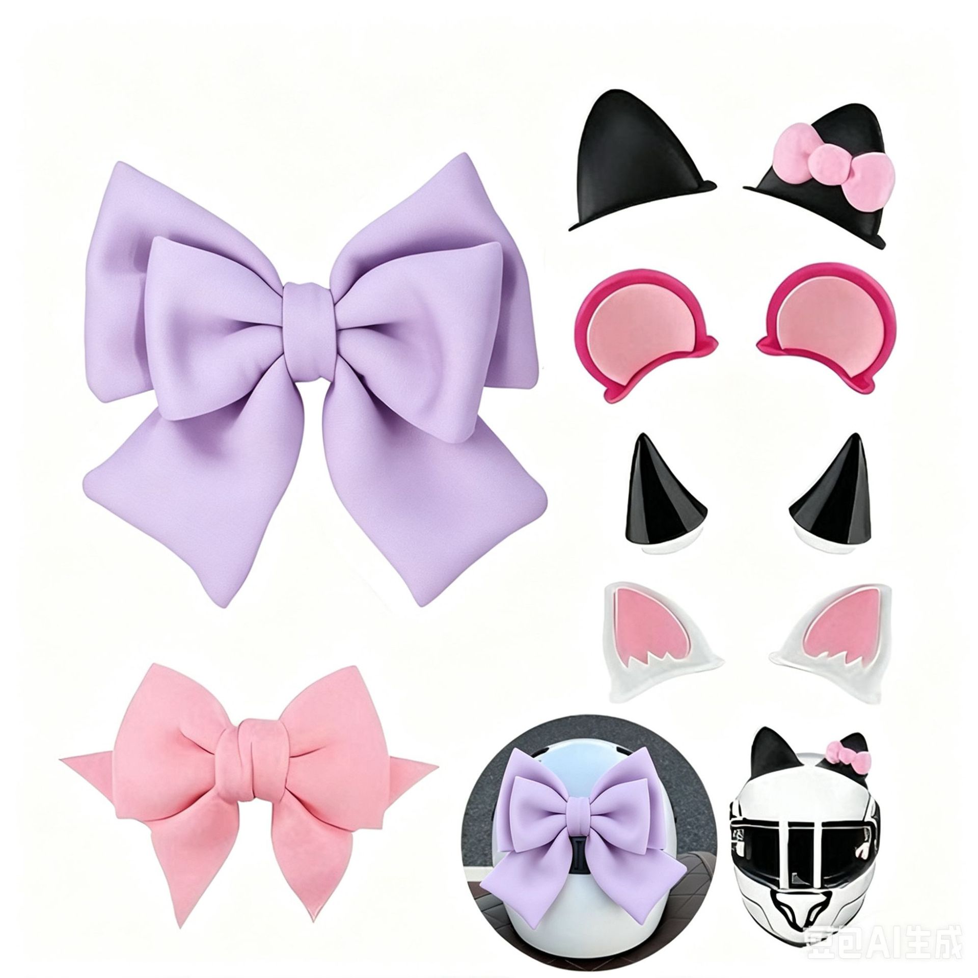 Bow Tie Electric Vehicle Motorcycle Decorative Helmet Accessories Rear Accessories Horn Cat Ears Devil Wings Set