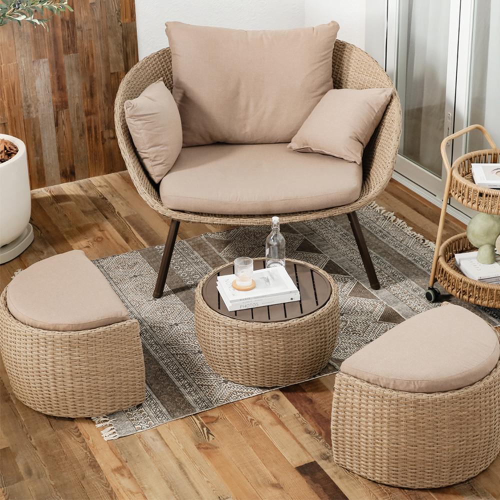 戶外藤椅三件套組合家用陽台休閒桌椅單人沙發現代簡約藤編椅子