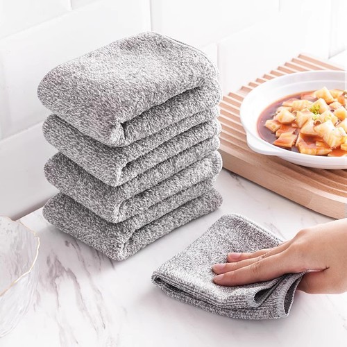 Bamboo charcoal cleaning cloth for kitchen, oil-proof, dishwashing, wiping tables, water-absorbent, easy to clean, thick and absorbent.