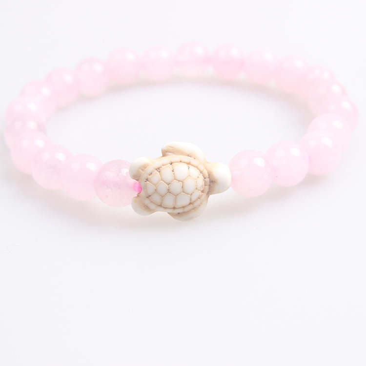 핑크 크리스탈 화이트 터틀 팔찌 8mm, 약 22개, 19g