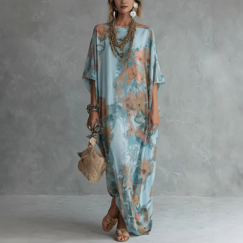 2026 New Style V-Neck Waist-Cinching Ruffled Elegant Dress Bohemian Floral Print Fashionable Long Dress 2026 New Style V-Neck Waist-Cinching Ruffled Elegant Dress Bohemian Floral Print Fashionable Long Dress