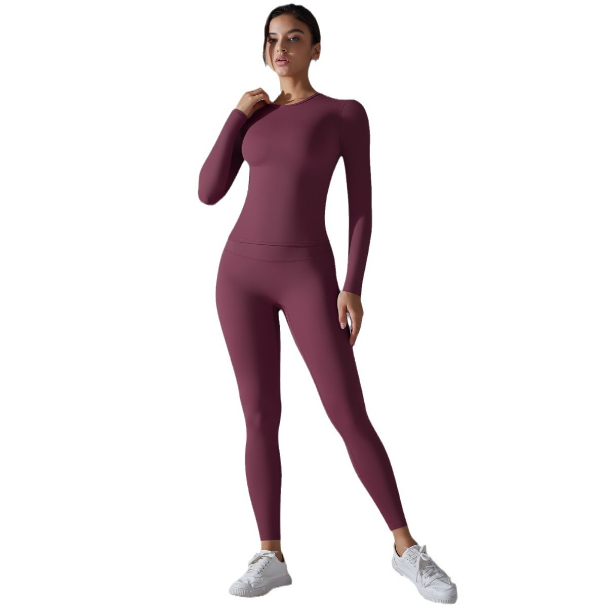 Nuevo color sólido de doble cara abrasiva alta elástica cintura alta apretada elevación de cadera entrenamiento traje de yoga traje de ejercicio para mujeres