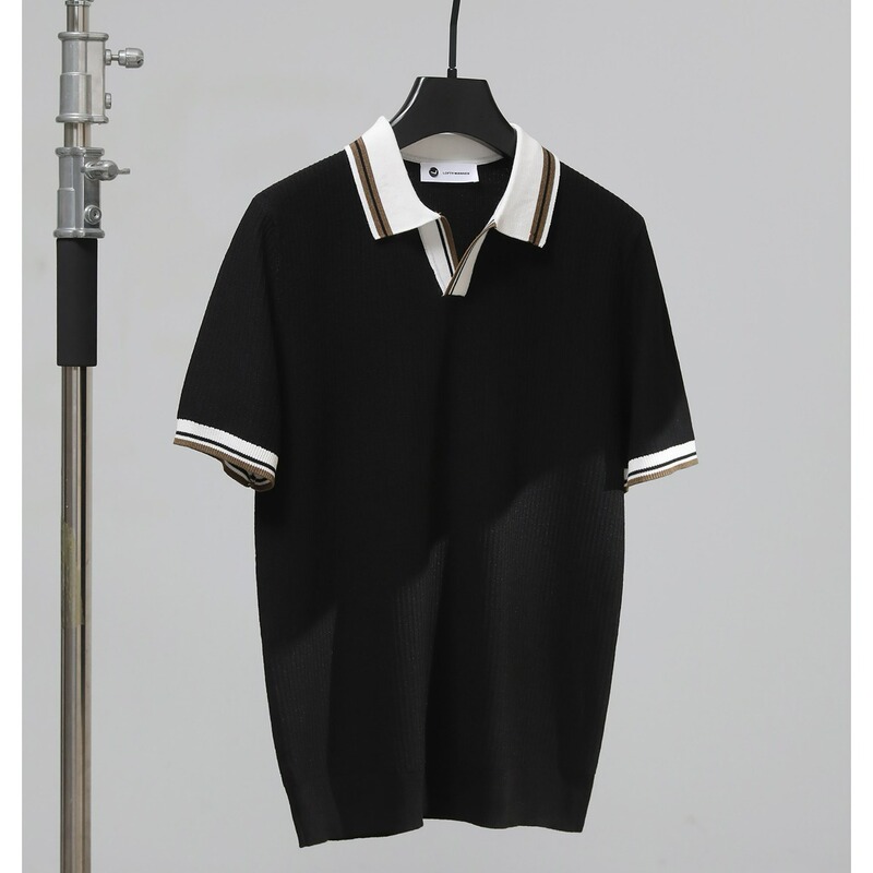 Knitted T-Shirt for Men, Summer Vertical Stripes, Slim Fit, Short Sleeve, Mature Style, Simple Round Neck, Ice Silk, in Stock Knitted T-Shirt for Men, Summer Vertical Stripes, Slim Fit, Short Sleeve, Mature Style, Simple Round Neck, Ice Silk, in Stock
