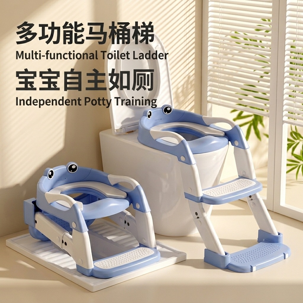 3-in-1 foldable children's toilet, baby potty with step ladder, auxiliary toilet ladder, staircase-style child toilet stand