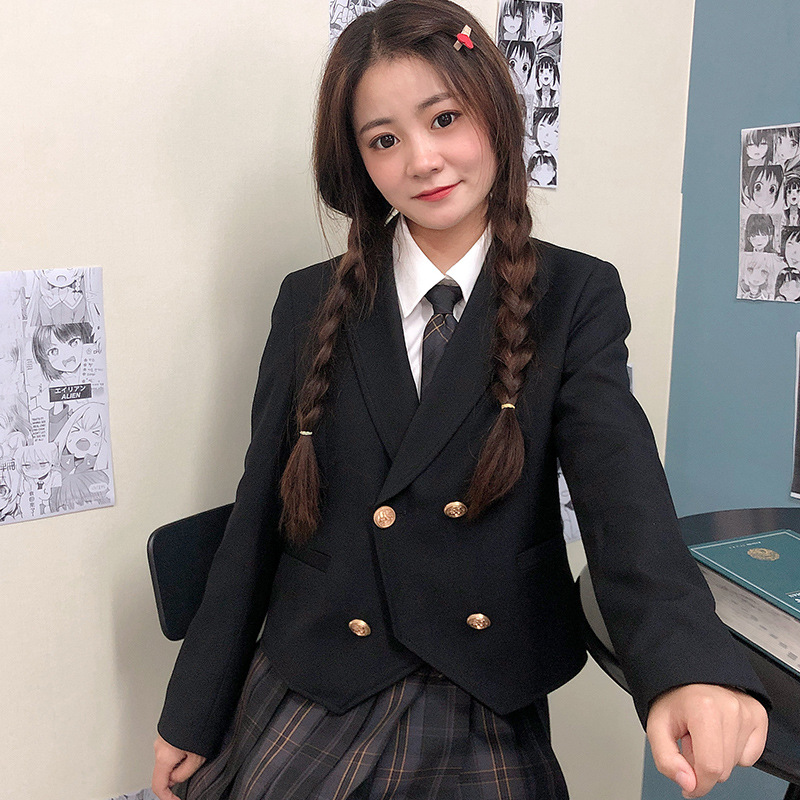JK traje chaqueta uniforme japonés traje de hermana mayor de dos botones traje de mujer estilo universitario casual top negro