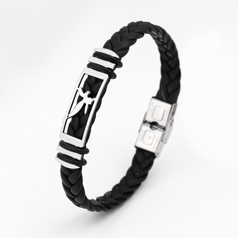 20g Weight Bangle Classification Leather Chain Material 1 Piece Quantity Holiday, Daily Occasion 304 Stainless Steel, Pu Leather Material Solid Color Pattern All Seasons Season Men's Gender Plating Design Retro, Punk Style Retro Punk Solid Color 304 Stainless Steel Pu Leather Plating Men's Bangle Men Cord & Leather Bracelets 9