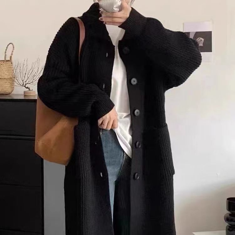 Corea del Sur chic2023 otoño y el invierno nuevo espesado caliente suelta perezoso estilo turtleneck punto cardigan suéter para las mujeres image 4