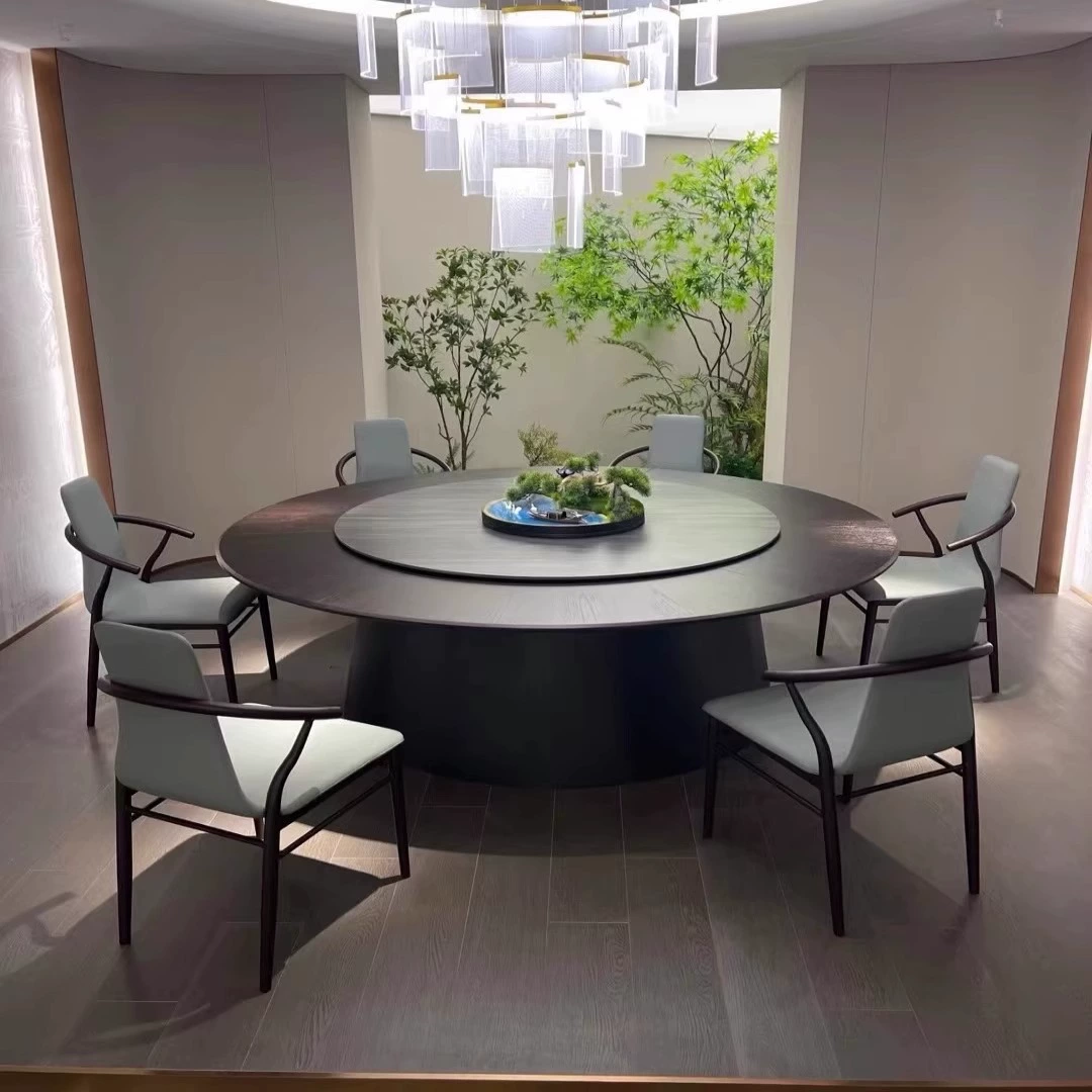 Электрический обеденный стол из цельного дерева Hotel 2.3m большой круглый стол ресторан частная комната автоматический круглый поворотный стол из сланца стол и стулья на 20 человек