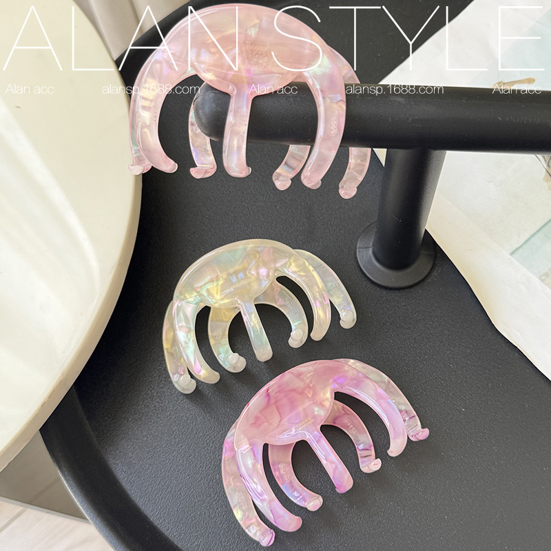 Alan フランス製高級サメ厚みのある春夏アセテートタコヘアクリップ後頭部用大型ヘアクリップ|undefined