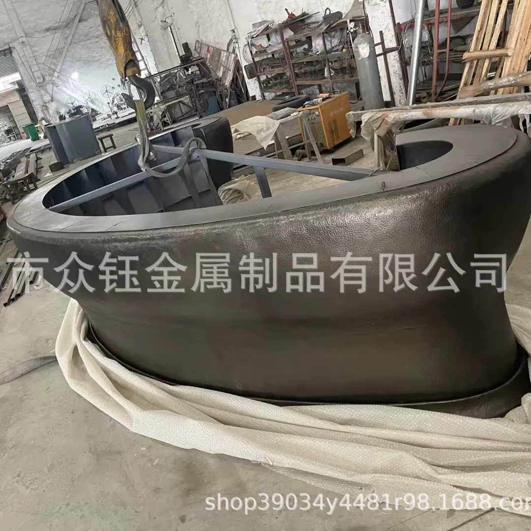 手工锤纹不锈钢吧台弧形异型金属前台公司前台接待台咨询服务台