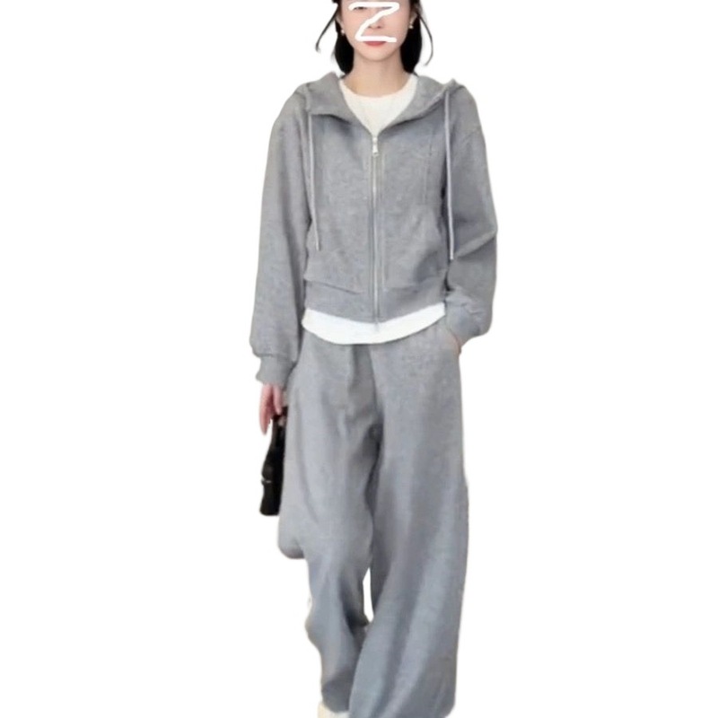 网红时尚运动服套装女秋冬加绒加厚连帽卫衣阔腿裤休闲两件套跑步|undefined