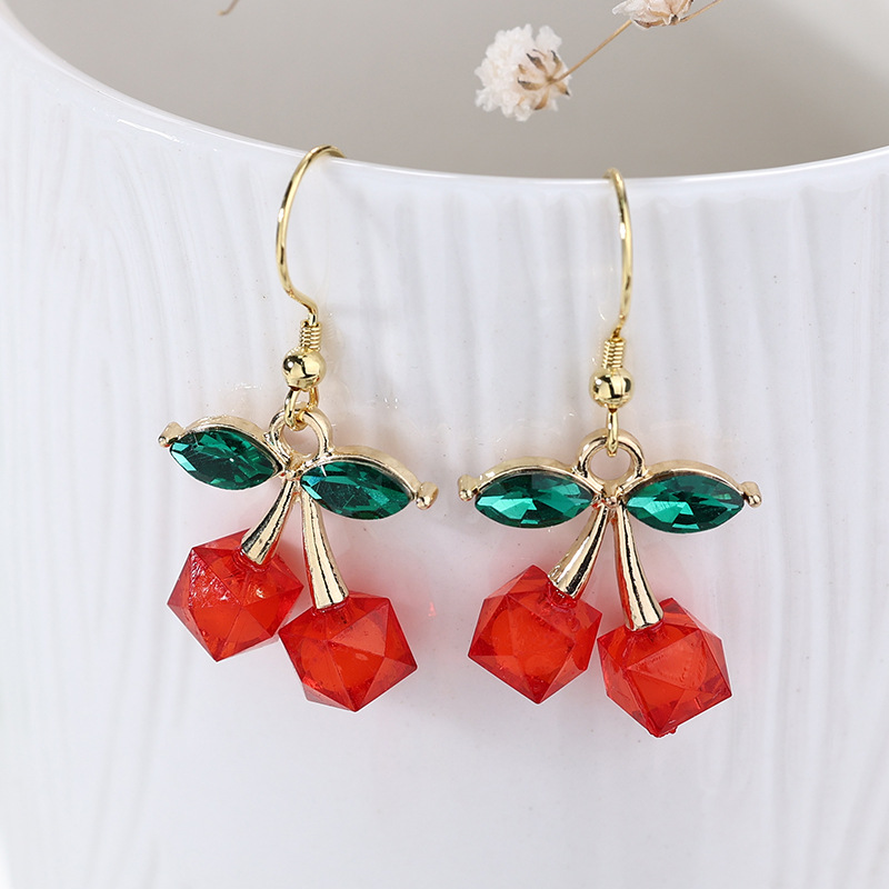 Aretes de cereza roja para mujer – colgante exquisito, fruta de imitación versátil, nuevo estilo
