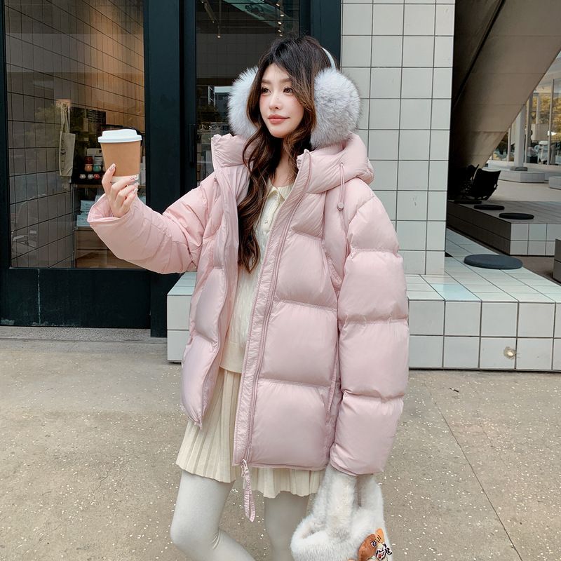 2026 Winter New Cloud Puff Plus Size Down Jacket for Women 100kg Mid-Length Thick Hooded Coat for Curvy Women