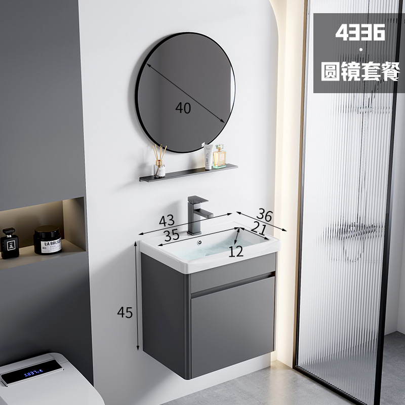 4336 lavabo de cerámica + espejo redondo