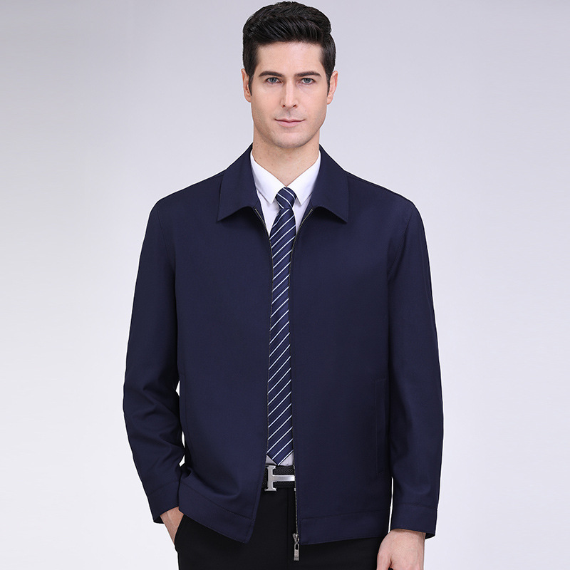 2026 Spring and Autumn Men's Wool Jacket with Turn-Down Collar, Loose Thickened Coat for Middle-Aged and Elderly Dads