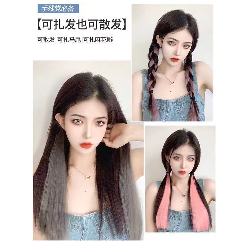 Cabello largo oreja colgante pelucina de pelo rosa para mujeres pelucina de pelo natural simulación invisible parche de pelucina de color gradiente