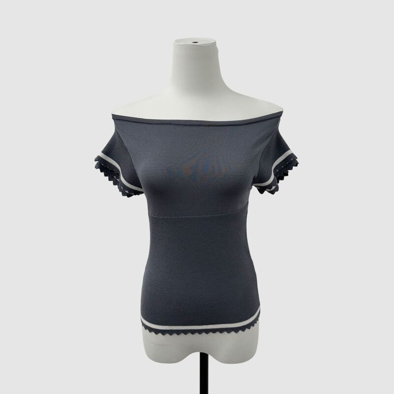 Shining Nika New Foreign Trade Style Sexy Lace Striped Color-Blocking Double-Layer Sleeve Off-Shoulder Knit Top