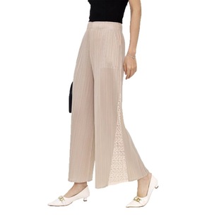 Fashionable New Wide-Leg Lace Patchwork Loose Plus-Size Cropped Women's Pants Kk Pleat Summer Solid Color