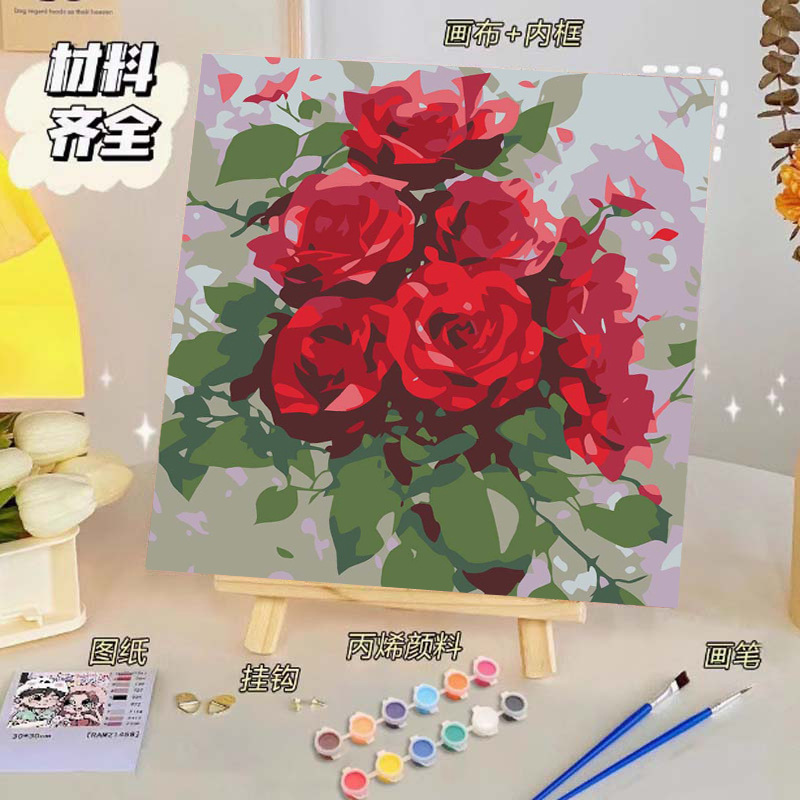 Pintura al óleo digital de bricolaje, dibujos animados para niños, pinturas para colorear hechas a mano, lindos puestos de animación curativos, comercio exterior transfronterizo