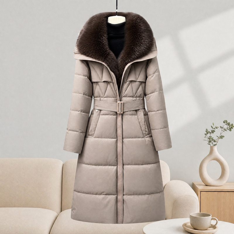 Women's Long down Cotton Coat, Over-The-Knee, 2026 Winter New Style, Thick Cotton Jacket, Korean Style, Loose Fit, Large Fur Collar Women's Long down Cotton Coat, Over-The-Knee, 2026 Winter New Style, Thick Cotton Jacket, Korean Style, Loose Fit, Large Fur Collar