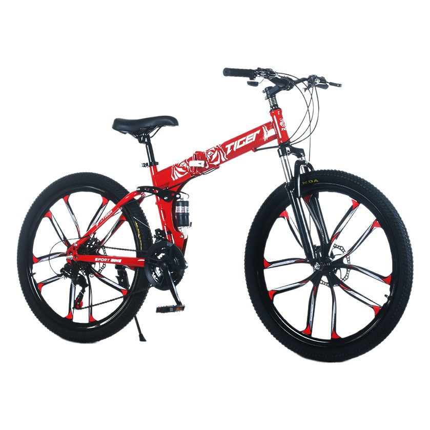Bicicleta de Montaña de 26 Pulgadas con Amortiguación, Bicicleta de Montaña de 21 Velocidades con Suspensión Trasera, Bicicleta Plegable con Rueda Integrada