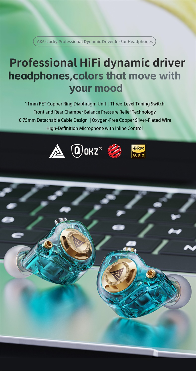 QKZ AK6 Glückliche Heavy Bass HIFI Kopfhörer Abnehmbare Kopfhörer Drei-Geschwindigkeit Einstellung Mobiltelefon Sport Kopfhörer