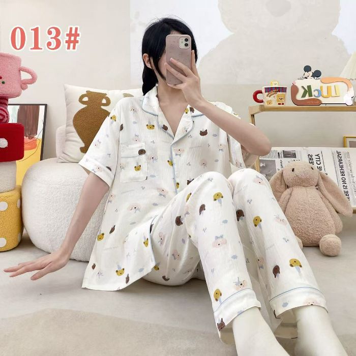 Estilo explosivo transfronterizo spot verano pantalones de manga corta cardigan solapa pijamas de dibujos animados lindo nube femenina algodón cómodo servicio a domicilio
