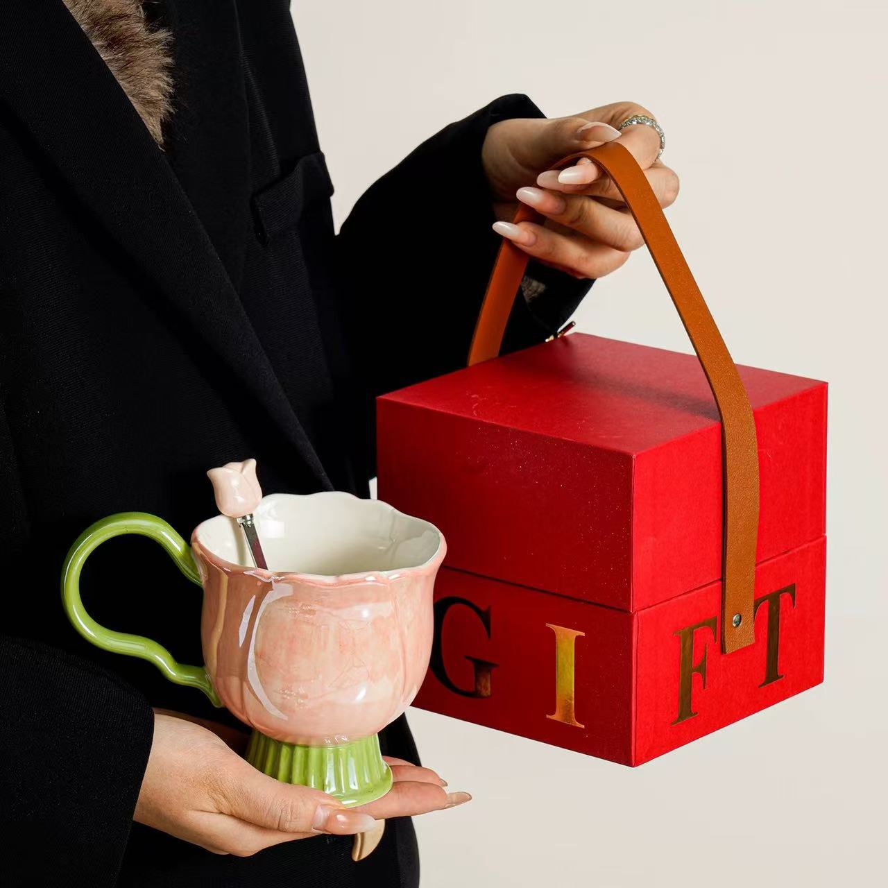Tazas de cerámica de alto nivel, tazas de agua caseras, tazas de té de flores de oficina, regalos para chicas