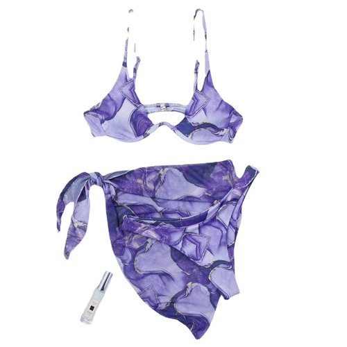Split Triangle Sexy Bikini for Women with Marble Pattern Three-Piece Swimsuit