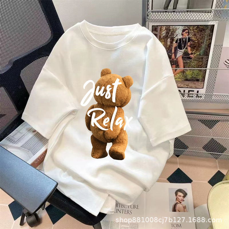 Factory wholesale summer couples short sleeve T-shirt men and women bear printed loose half sleeve T-shirt large size half sleeve tide Factory wholesale summer couples short sleeve T-shirt men and women bear printed loose half sleeve T-shirt large size half sleeve tide