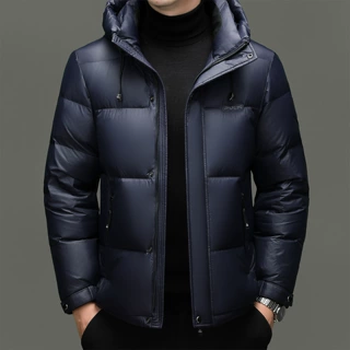 冬季新品男士羽绒服90%白鸭绒连帽防寒保暖中青年男款面包服外套