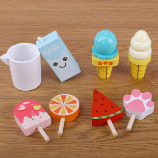 Wooden Ice Cream Cart Girl Plays House Popsicle Cone Ice Cream Selling Toys