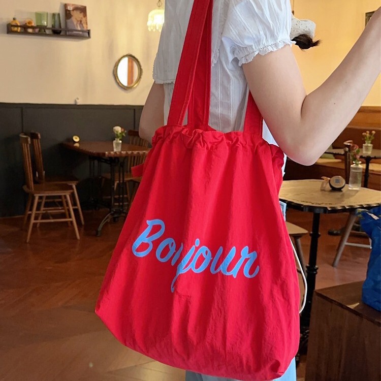 47251 Korean Style New Letter Printed Shoulder Bag Casual Drawstring Drawstring Fashion Student Class Shoulder Bag