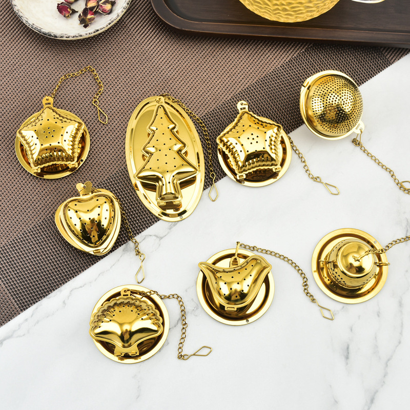 Golden Hanging Chain Tea Ball 304 Stainless Steel Chain Tea Filter Tea Filter Gift Office Tea Infuser Filter Tea