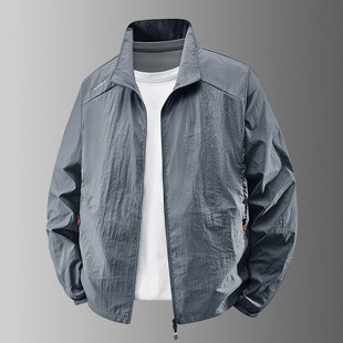 Sun Protection Clothing Men's Summer Casual Lightweight Vertical Collar Jacket Loose plus size Sun Protection Clothing Outdoor Fishing Clothing Skin Clothing
